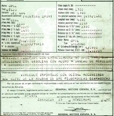 Scrapping Vehicle opel frontera a 2.0 of the year 1992 powered c20ne