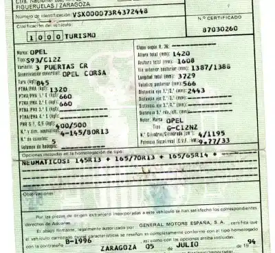 Veículo de Sucata opel corsa a 1.2 do ano 1994 alimentado c12nz