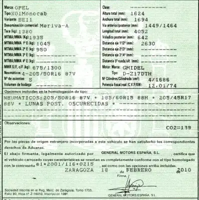 Veicolo di demolizione opel meriva a monospace (x03) 1.7 cdti (e75) dell'anno 2010 alimentato z17dth