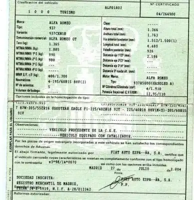 Здавання транспортного засобу alfa romeo gt (125) 1.9 jtd 16v 150/ distinctive року 2004 потужний 937a5000