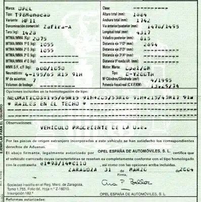 Veículo de Sucata opel zafira a elegance do ano 2004 alimentado y20dth