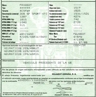 Veículo de Sucata peugeot 308 i (4a_, 4c_) 1.6 16v do ano 2008 alimentado 5fw