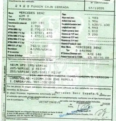 Утилизация автомобиля mercedes-benz vito (w639) basic, combi 2.1 cdi года 2008 питание d 646980