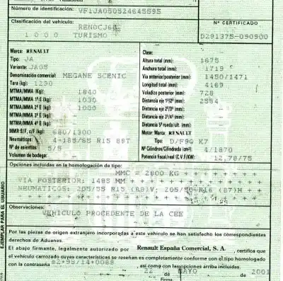 Утилизация автомобиля renault scenic (ja..) 1.9 dci authentique года 2001 питание f9q k7