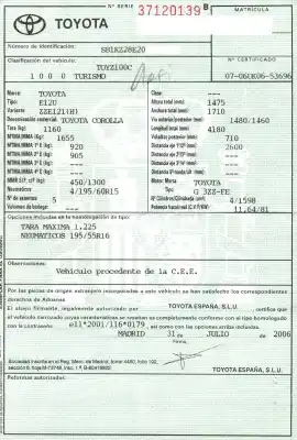 Scrapping Vehicle toyota corolla (e12) 1.6 16v of the year 2006 powered 3zzfe