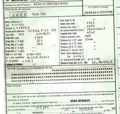 Scrapping Vehicle renault 19 (1989...) 1.4 of the year 1989 powered g-e6j