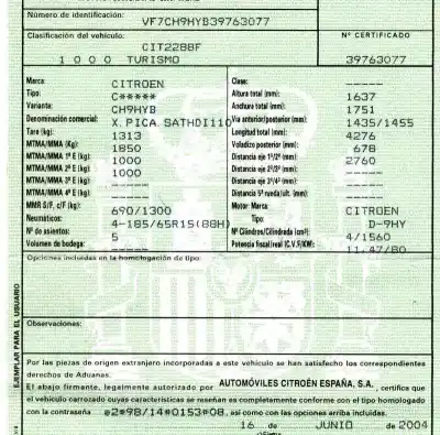 Veículo de Sucata citroen xsara picasso (n68) 1.6 hdi do ano 2004 alimentado 9hy