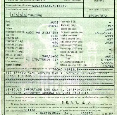 Veículo de Sucata audi 80/90 (893) 2.2 do ano 1989 alimentado kv