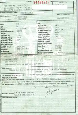 Scrapping Vehicle kia cerato 1.6 lx berlina of the year 2006 powered g4ed