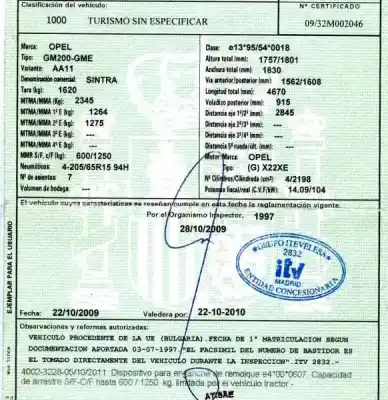 Scrapping Vehicle opel sintra 2.2 16v cat (x 22 xe) of the year 1997 powered x22xe