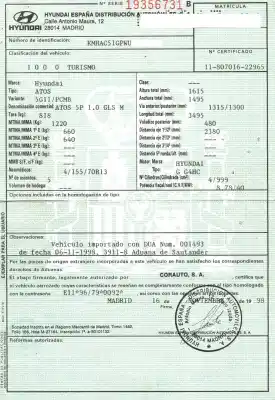 Scrapping Vehicle hyundai atos (mx) gls of the year 1998 powered g4hc