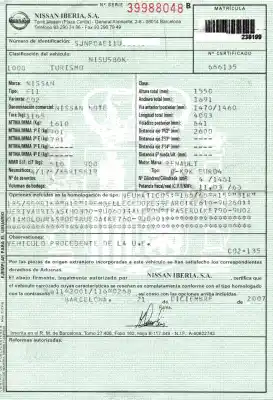 Scrapping Vehicle nissan note (e11e) acenta of the year 2007 powered k9kf276