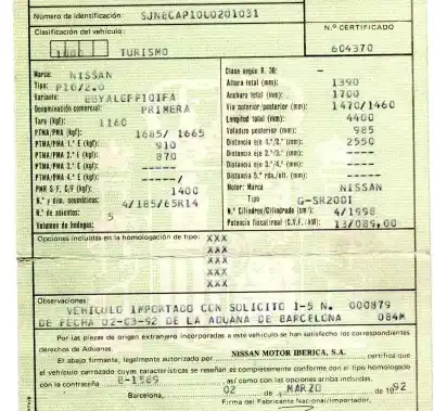 Утилизация автомобиля nissan primera berl./familiar (p10/w10) 2.0 16v cat года 1992 питание sr20di