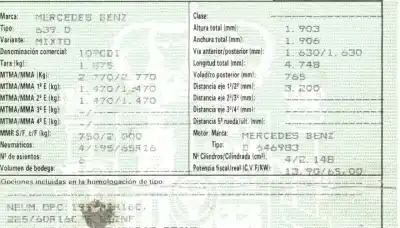 Veículo de Sucata mercedes-benz vito (w639) basic, combi 109 cdi compacto (639.601) do ano 2006 alimentado 646983