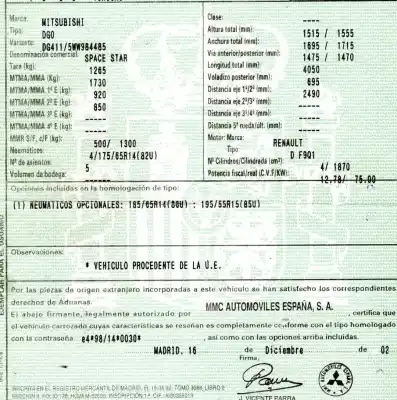 Veículo de Sucata mitsubishi space star (dg0) 1.9 di-d cat do ano 2004 alimentado f9q1