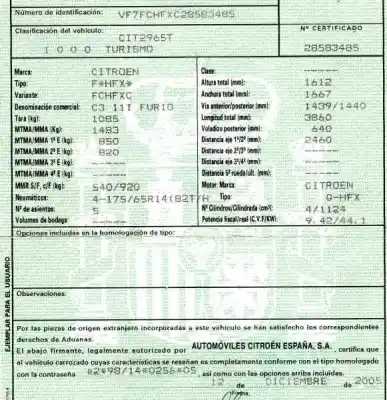 Утилизация автомобиля CITROEN C3 1.1 Collection года 2005 питание HFX