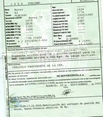 Scrapping Vehicle mg serie 75 (rj) 2.0 16v cdt of the year 2002 powered 204d2