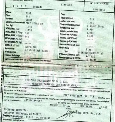 Здавання транспортного засобу fiat                                               stilo multi wagon (192 desde modelo 2003)                                                                                                                                                                                                                  1.9 jtd року 2003 потужний 192a1000