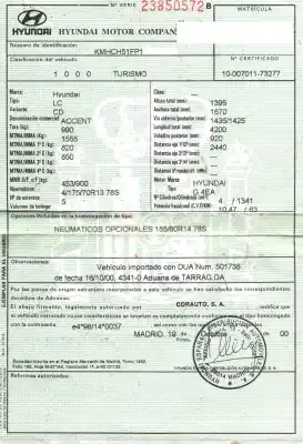 Scrapping Vehicle hyundai accent (lc) gl 4p of the year 2000 powered g4ea