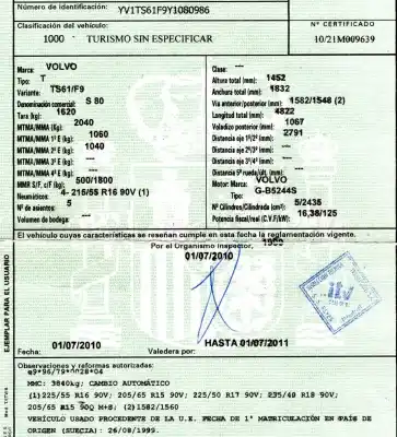 Veículo de Sucata volvo s80 berlina 2.4 (125kw) do ano 1999 alimentado b5244s