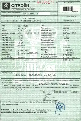 Утилизация автомобиля citroen berlingo hdi90 800 niv.b kasten года 2007 питание 9hx