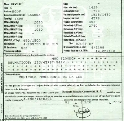 Утилизация автомобиля renault                                            laguna ii (bg0/1_)                                                                                                                                                                                                                                         2.2 dci (bg0f) года 2002 питание g9t d7