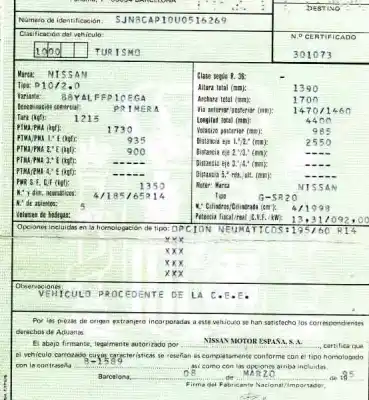 Утилизация автомобиля nissan primera berl./familiar (p10/w10) 2.0 16v cat года 1995 питание sr20