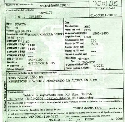 Veicolo di demolizione toyota corolla verso (r1) 2.2 d-4d sol dell'anno 2006 alimentato 2adftv