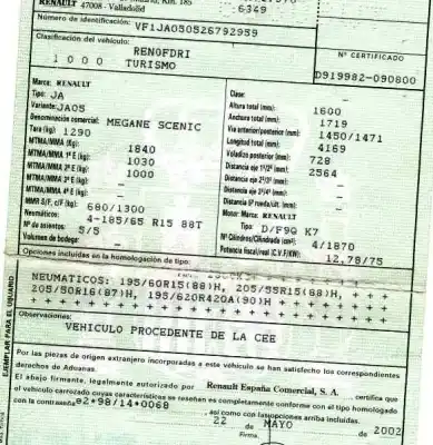 Здавання транспортного засобу renault scenic (ja..) 1.9 dci authentique року 2002 потужний f9q k7