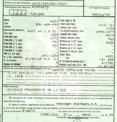 Scrapping Vehicle audi a4 berlina (b5) 1.8 of the year 1995 powered adr