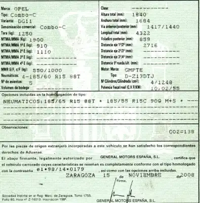 Scrapping Vehicle opel combo 1.3 16v cdti of the year 2009 powered z13dtj