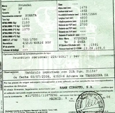 Veículo de Sucata hyundai sonata (nf) 2.0 crdi comfort i do ano 2006 alimentado d4ea