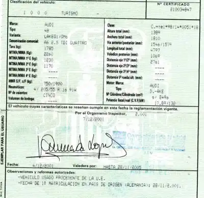 Veículo de Sucata audi a6 berlina (4b2) 2.5 tdi do ano 2001 alimentado ake