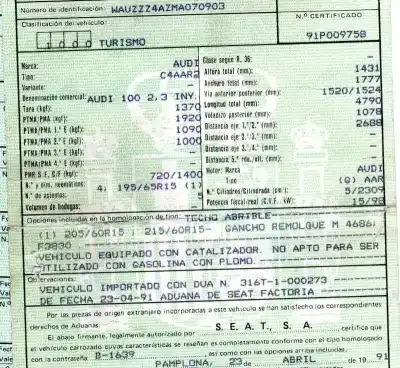 Утилизация автомобиля audi 100 berlina (c4) 2.3 года 1991 питание aar