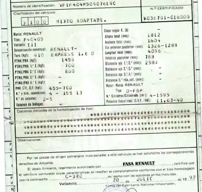 Scrapping Vehicle renault rapid/express (f40) 1.6 d familiar (f404) of the year 1992 powered f8m