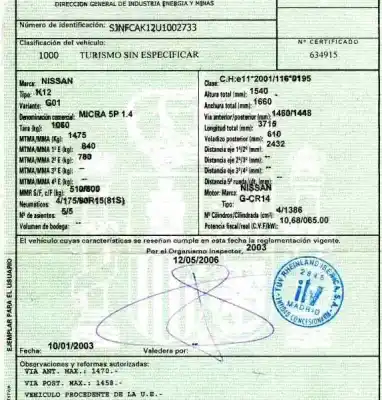 Veículo de Sucata nissan micra (k12e) 1.4 cat do ano 2003 alimentado cr14
