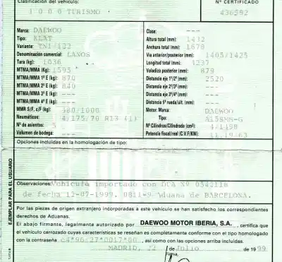 Scrapping Vehicle daewoo lanos 1.5 cat of the year 1999 powered a15sms-g