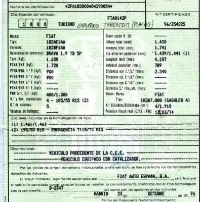 Утилизация автомобиля fiat brava (182) 1.9 jtd cat года 1996 питание 182a7000