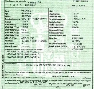 Утилизация автомобиля peugeot 308 premium года 2009 питание 5fw