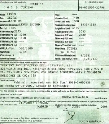 Утилизация автомобиля lexus                                              is 200 (ds2/is2)                                                                                                                                                                                                                                           d-cat года 2008 питание 2ad