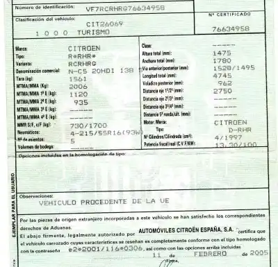 Veículo de Sucata citroen c5 berlina 2.0 hdi cat (rhr / dw10bted4) do ano 2005 alimentado rhr