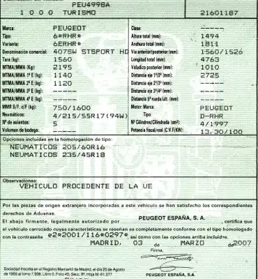 Утилизация автомобиля peugeot 407 sw (6e_, 6d_) 2.0 hdi 135 года 2007 питание rhr