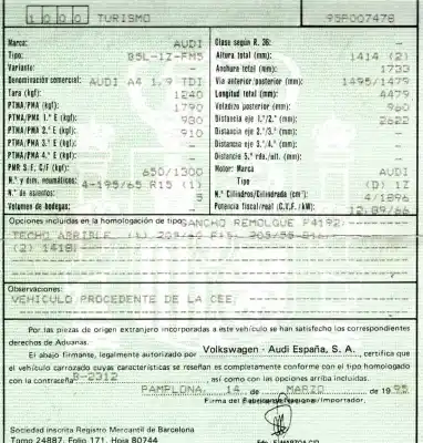 Veículo de Sucata audi a4 berlina (b5) 1.9 tdi do ano 1995 alimentado 1z