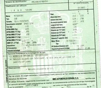 Veículo de Sucata mitsubishi space star (dg0) 1.3 cat do ano 1999 alimentado g 4g13