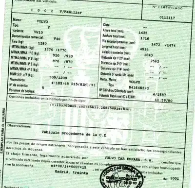 Scrapping Vehicle volvo v40 familiar 1.6 of the year 2001 powered b4164s2