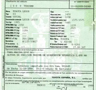 Veículo de Sucata lexus ls430 (ucf30) básico (07.2003->) do ano 2000 alimentado 3uzfe