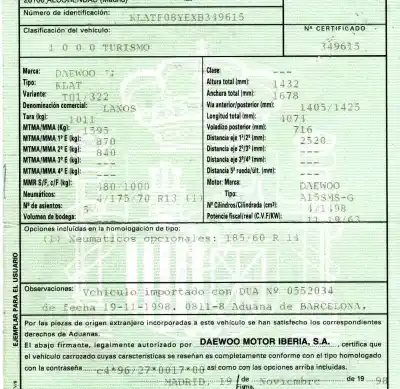 Scrapping Vehicle daewoo lanos 1.5 cat of the year 1998 powered a15sms