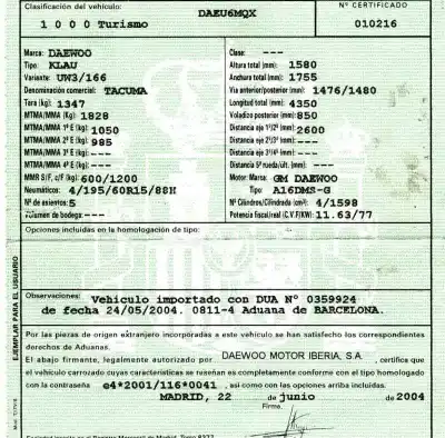 Veículo de Sucata daewoo tacuma (u100) 1.6 do ano 2004 alimentado l44