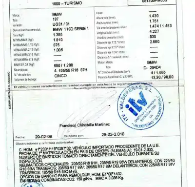 Veículo de Sucata bmw serie 1 berlina (e81/e87) 2.0 16v diesel cat do ano 2005 alimentado 204d4
