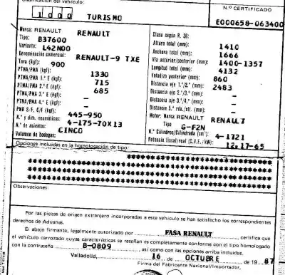 Vehicul casat renault 9 1.8 al anului 1988 alimentat g-f2n